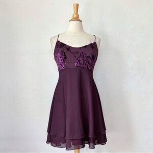 Vintage 90s Dark Purple Metallic Babydoll Sleeveless Cocktail Dress